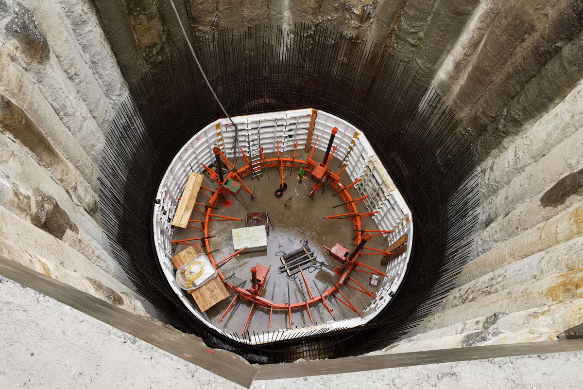 A shaft is constructed with special formwork
